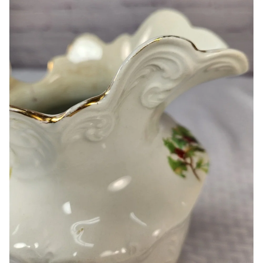 Antique 1880 EPP Co East Palestine Pottery MARQUETTE Holly Berry Pitcher Holiday
